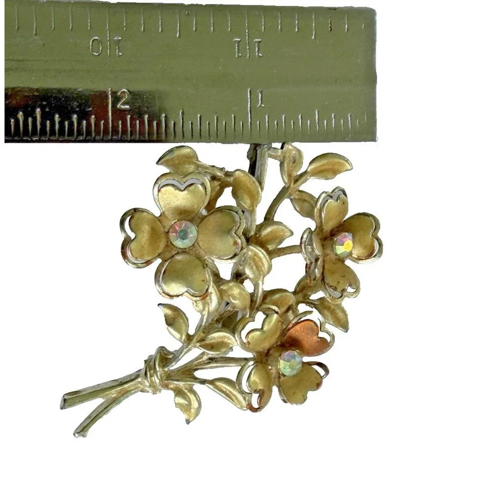 Vintage 1950 Coro Floral Spray Brooch Gold Tone AB Rhinestone Flower Bouquet Pin